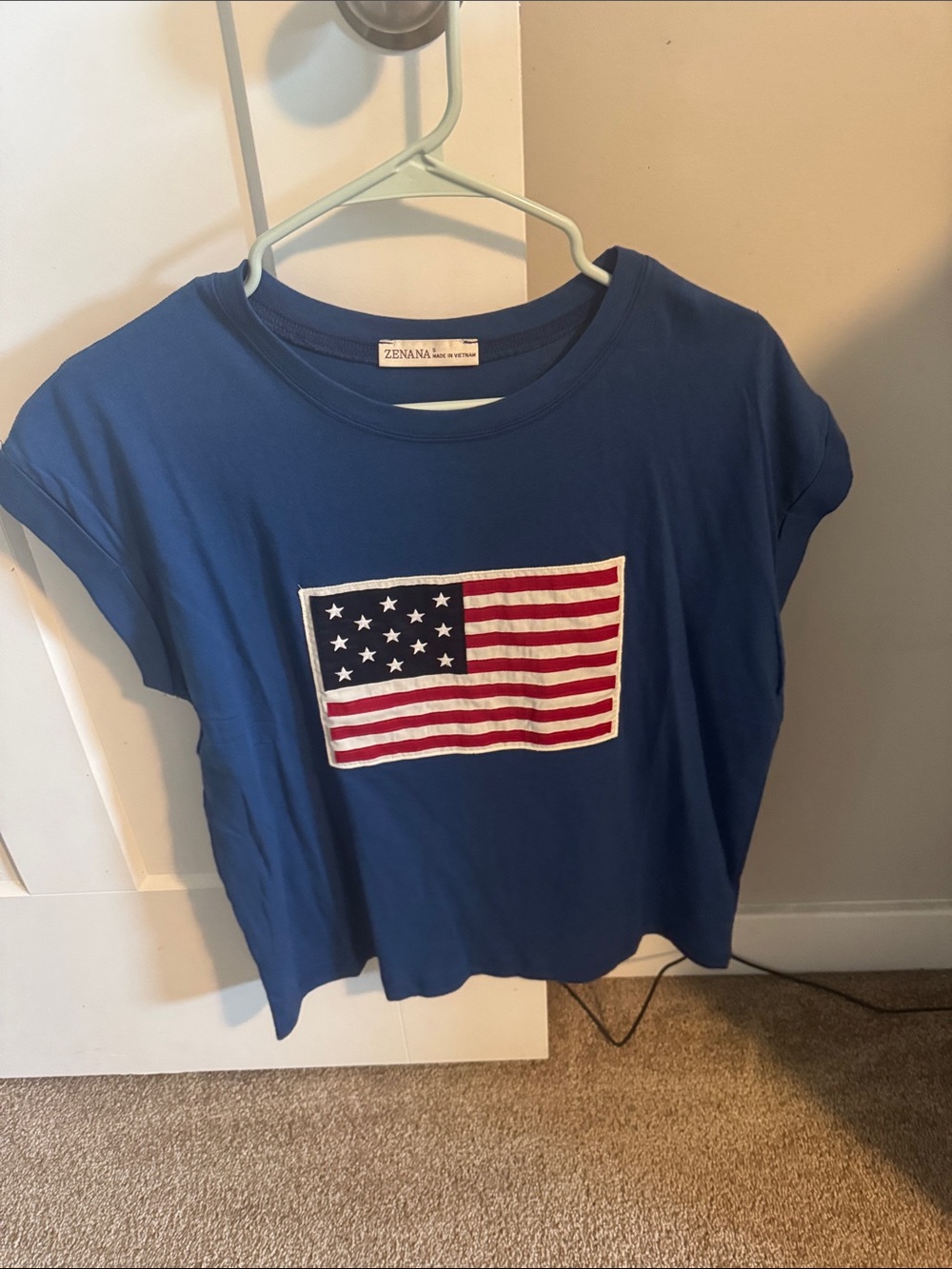 Zenana Outfitters Blue Tee with American Flag Patch